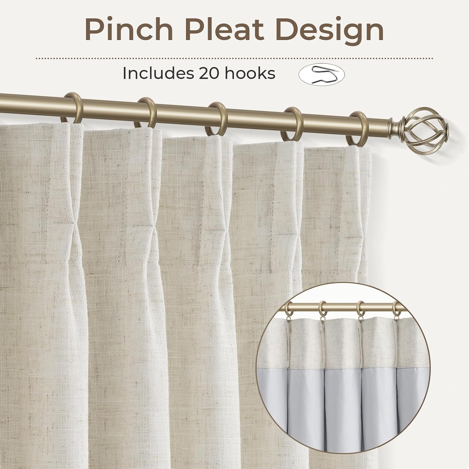 CAPALOCA Pinch Pleated Curtains Blackout, Linen Blackout Curtains 84 inches Long 2 Panels Set for Bedroom, Thermal Insulated Pinch Pleated Drapes for Living Room, 70' W x 84' L (Pack of 2), Natural