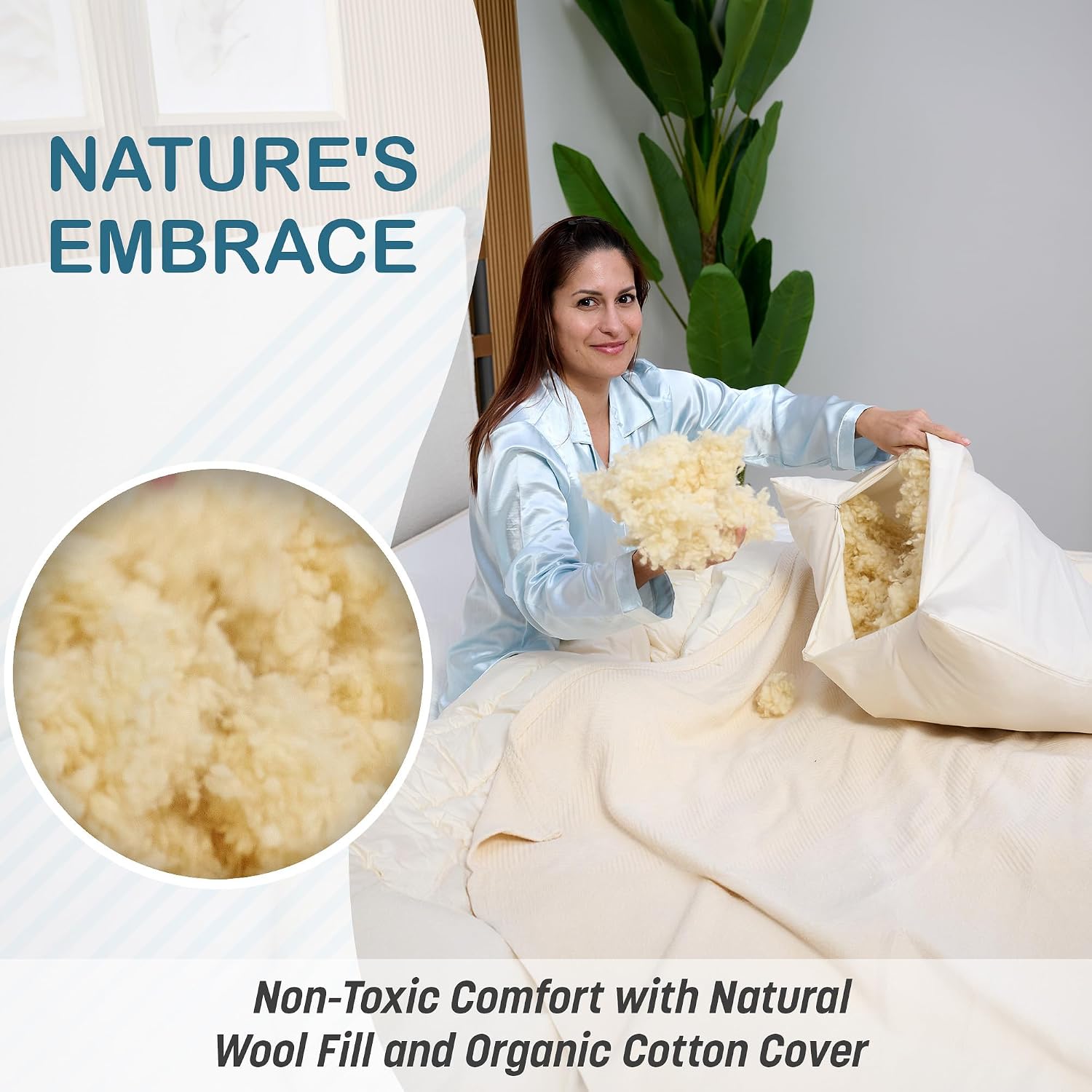 Turmerry Natural Wool Filled Pillows Size: Queen 20X30, Firmness: Firm