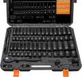 Impact Socket Wrench Set 1/2' Drive - Trivd Frol 65pcs Impact Socket Set Metric and Standard Full, Metric Socket Set 8-24mm & SAE Socket Set 3/8'-1-1/4', Shallow & Deep Socket Set, Extensions, Adapter