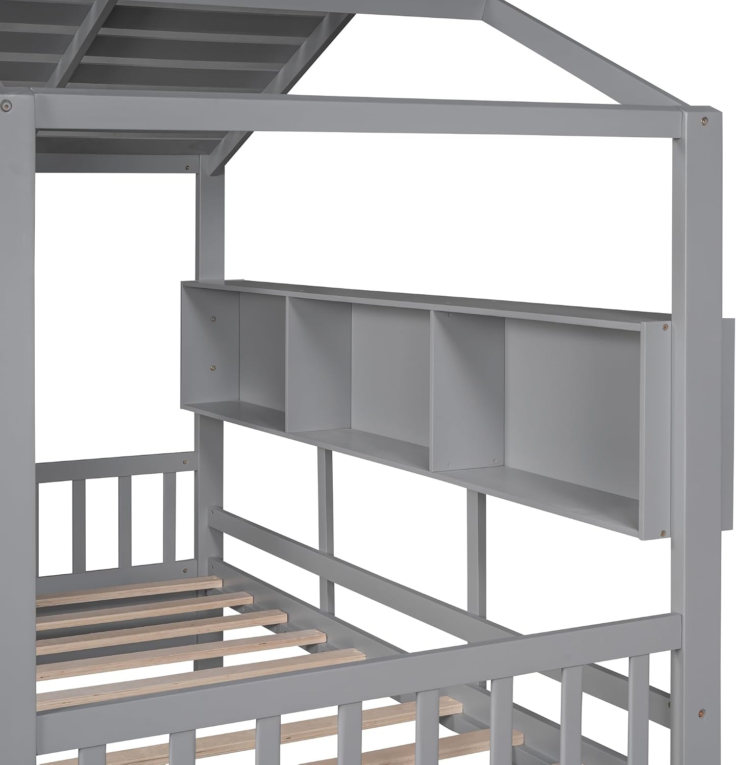 Merax Wood Twin House Daybed with Drawers & Book Shelf, Low Sofa Day Bed for Boys Girls No Box Spring Needed Gray