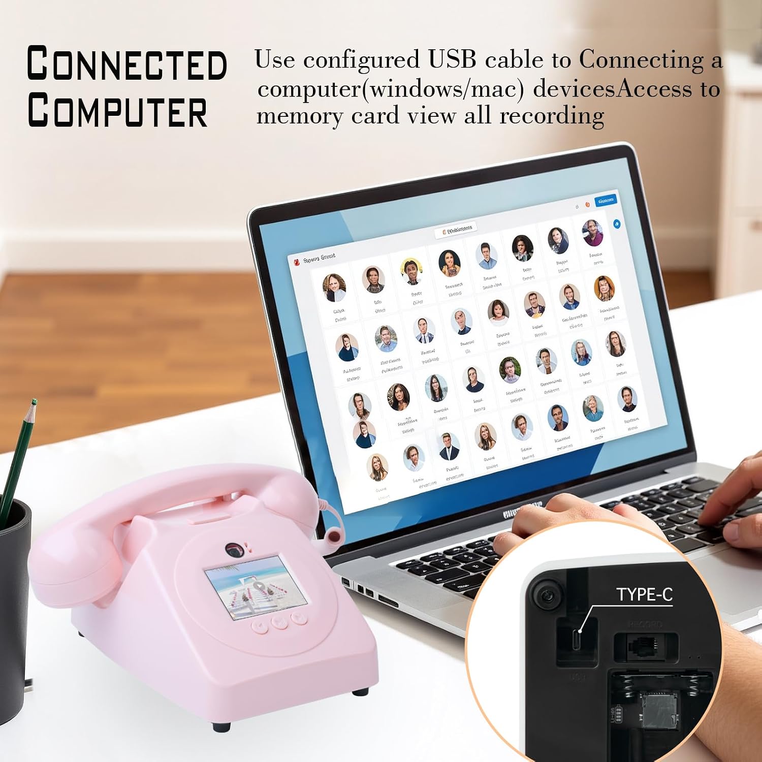 Video Audio Guest Book Wedding Phone, 1080P HD Video Audio Phone Guestbook, Preserve Your Special Occasions, Ideal for Wedding Bridal Shower, Birthday, Graduations, Baby Shower (Pink)