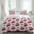 Prime Leader Cherry Duvet Cover Set Queen Size 4 Pieces Watercolor Red Fruit Love Wave Point Wood Grain Bedding Set with Zipper Closure, 1 Comforter Cover 92x106 Inches 1 Flat Sheet & 2 Pillow Cases