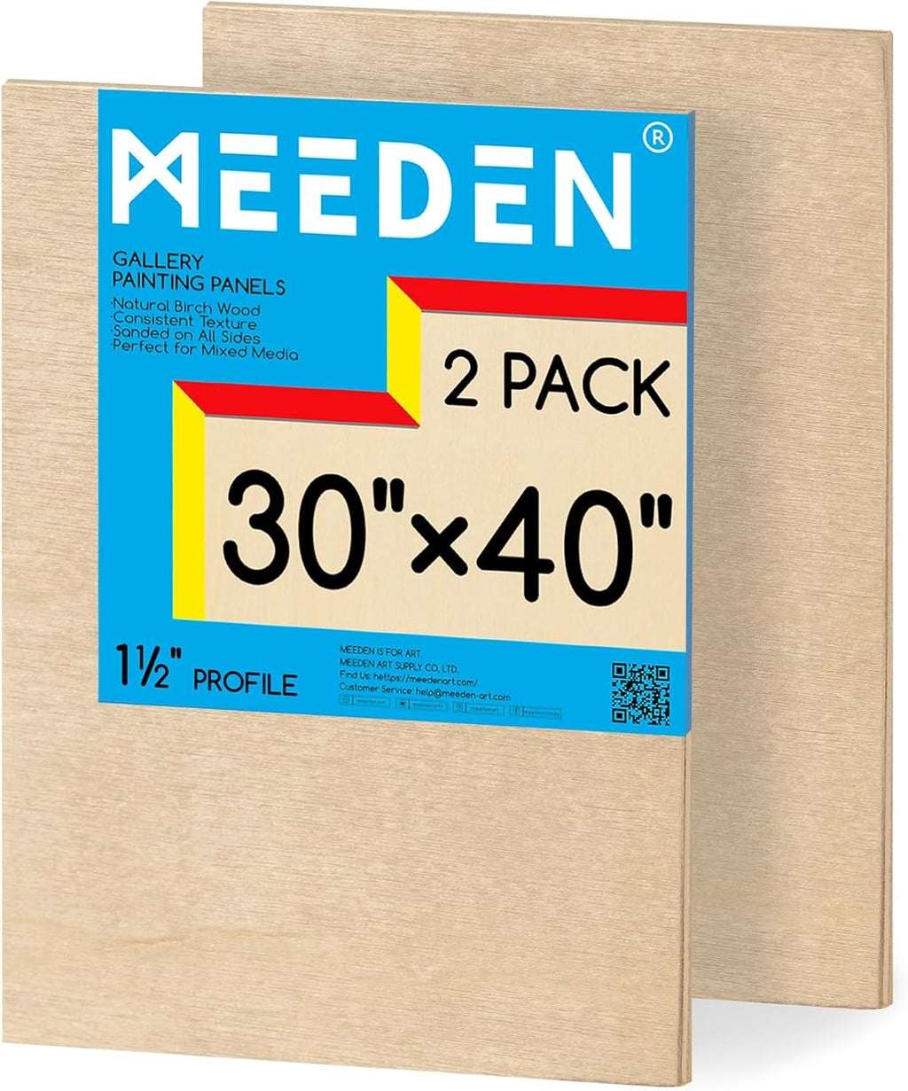 MEEDEN Unfinished Wood Canvas Board: 1-1/2' Deep 30x40' Wooden Canvas Panel Pack of 2 - Blank Cradled Wood Art Board for Painting