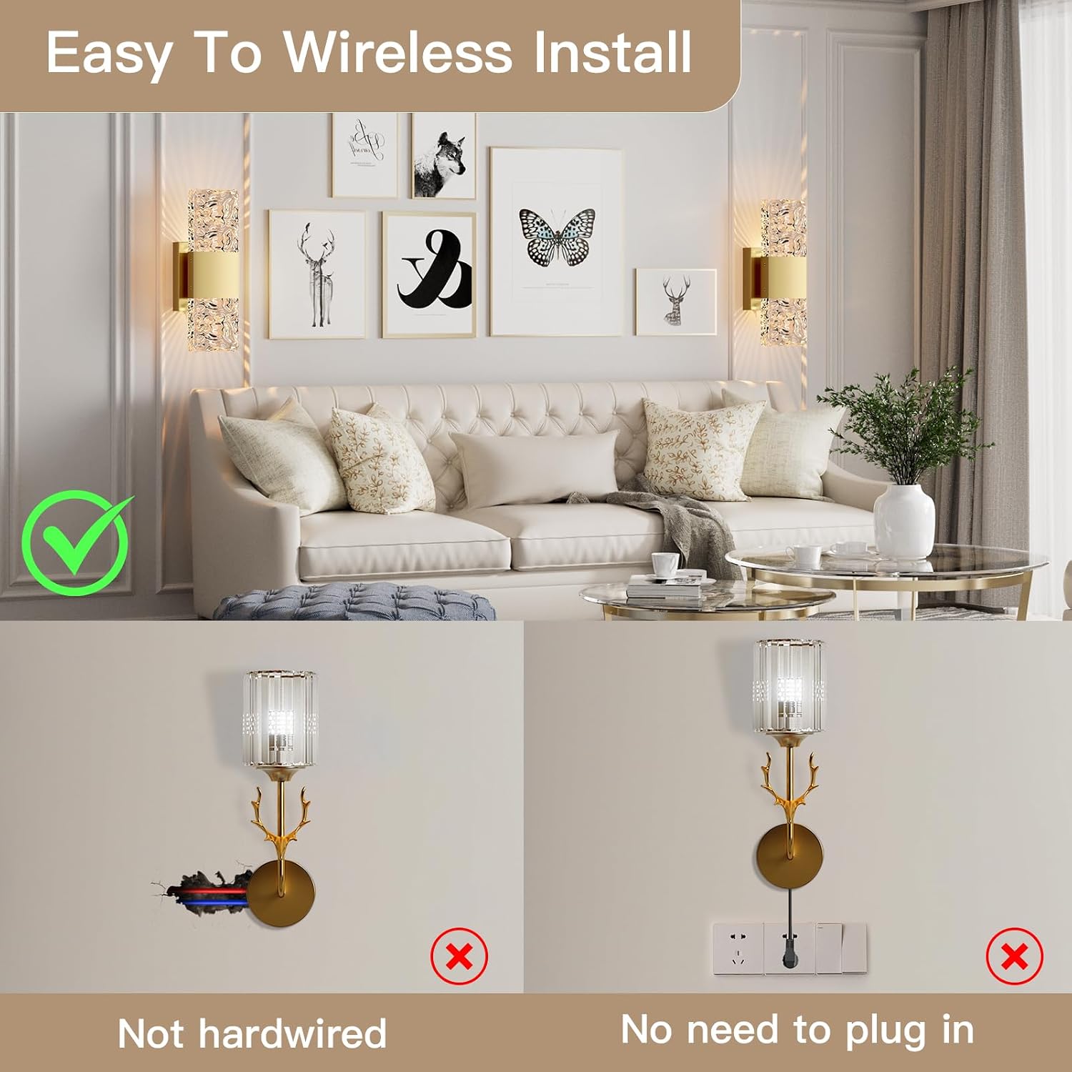 camuucci Battery Operated Wall Sconce Rechargeable Battery Powered 12000mAh Wall Light Indoor Not Hardwired Wall Lamp Fixtures for Bedroom Living Room 2Pack