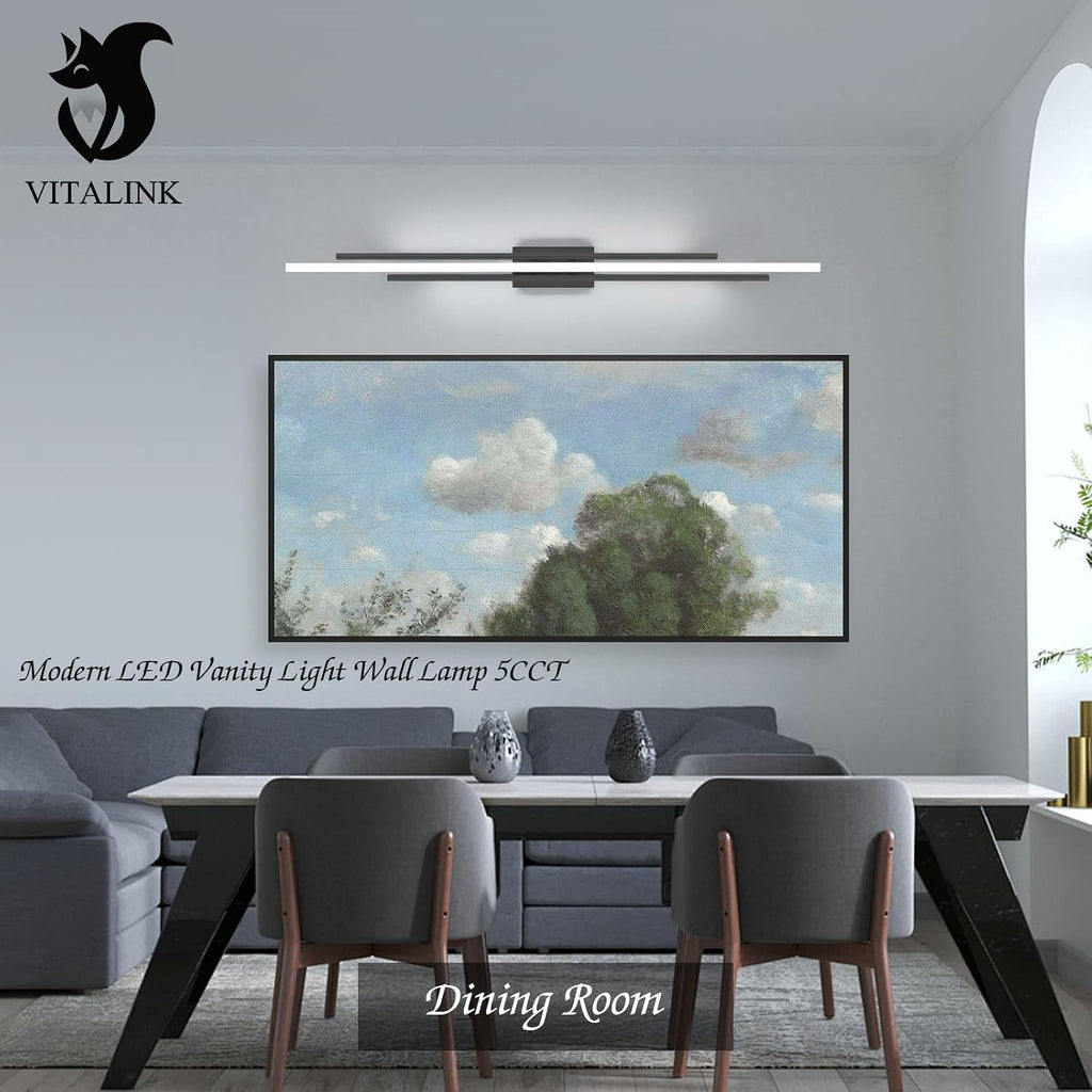 VitaLink 55' Long Black Vanity Light Bathroom Wall Light Fixtures Long Vanity Lights Over Mirror Lighting Lamps Dimmable Bathroom Wall Mount Lighting Over Vanity Mirror