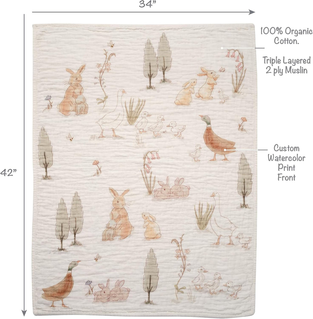 Lambs & Ivy Signature Bunny Hop Organic Cotton Muslin 3-Piece Crib Bedding Set