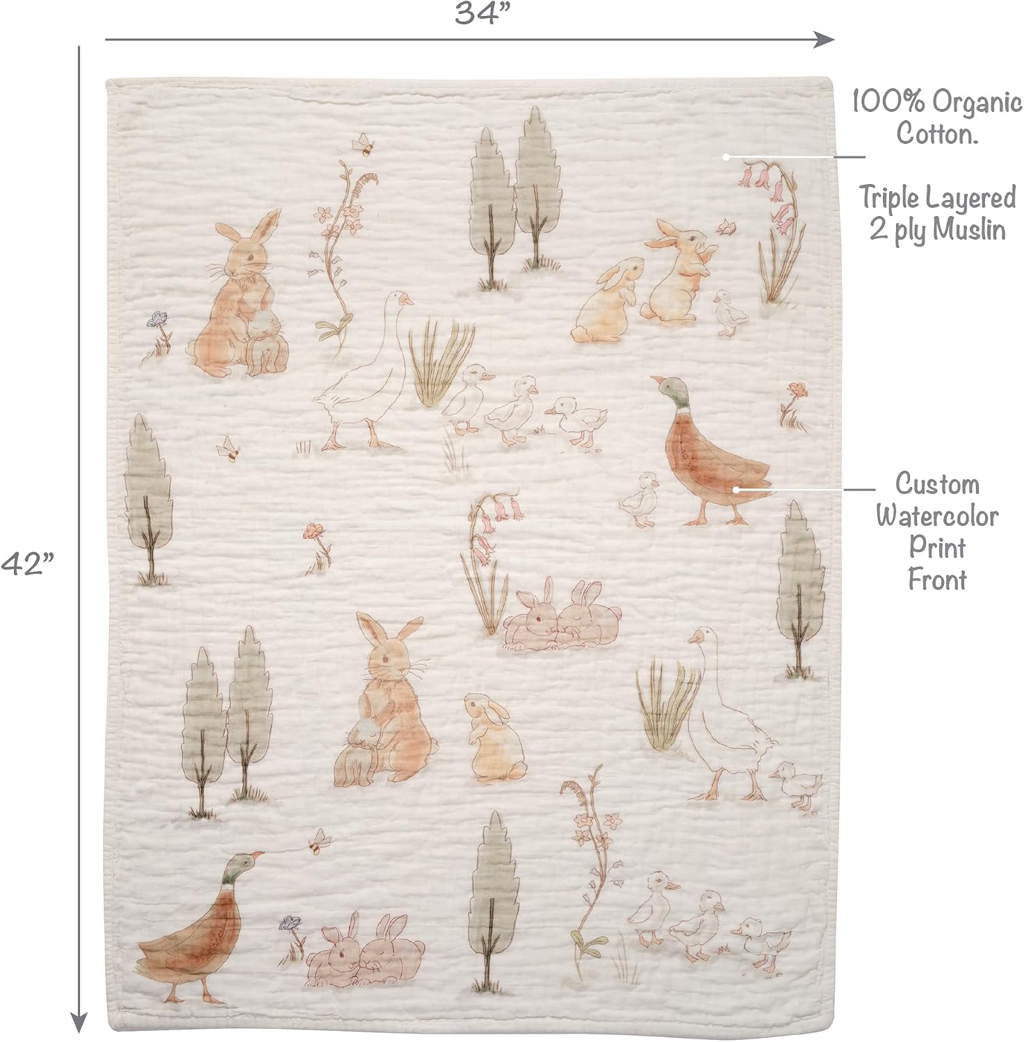 Lambs & Ivy Signature Bunny Hop Organic Cotton Muslin 3-Piece Crib Bedding Set