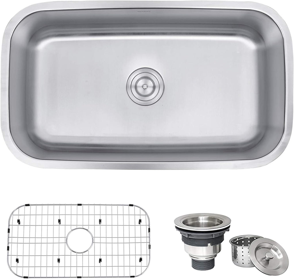 Ruvati 32-Inch Undermount Single Bowl Kitchen Sink – 16 Gauge Stainless Steel Kitchen Sink, Brushed Finish, Soundproof Padding – RVM4200 - Undermount Sinks for Modern Kitchens