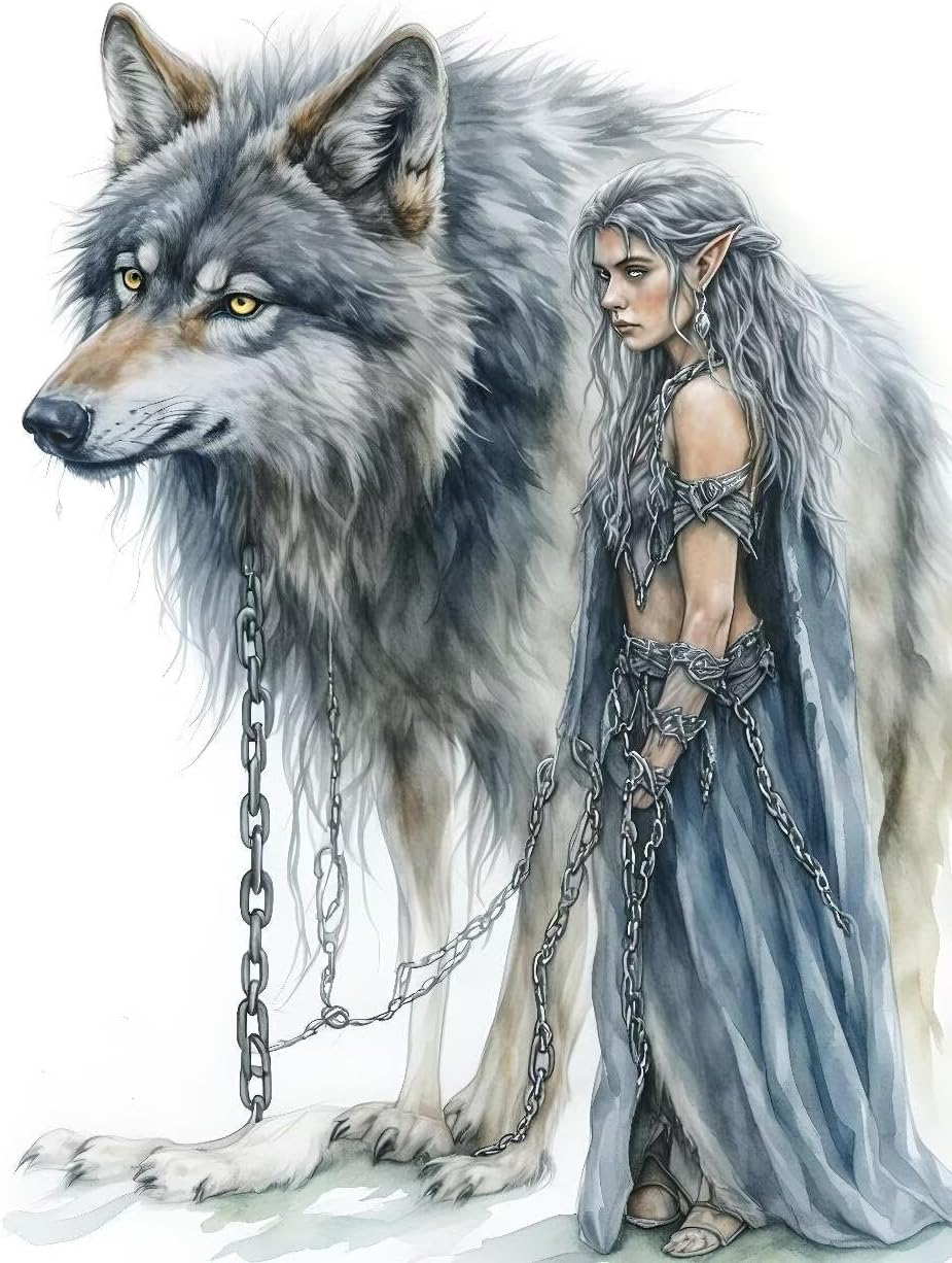Wolf Paint by Numbers Woman Paint by Numbers Kit for Adults with 3 Paintbrushes and Acrylic Pre Drawn Canvas Oil Painting Crafts Set, Home Wall Decor Gifts, Hobbies for Women 40x53in with Frame -12iI