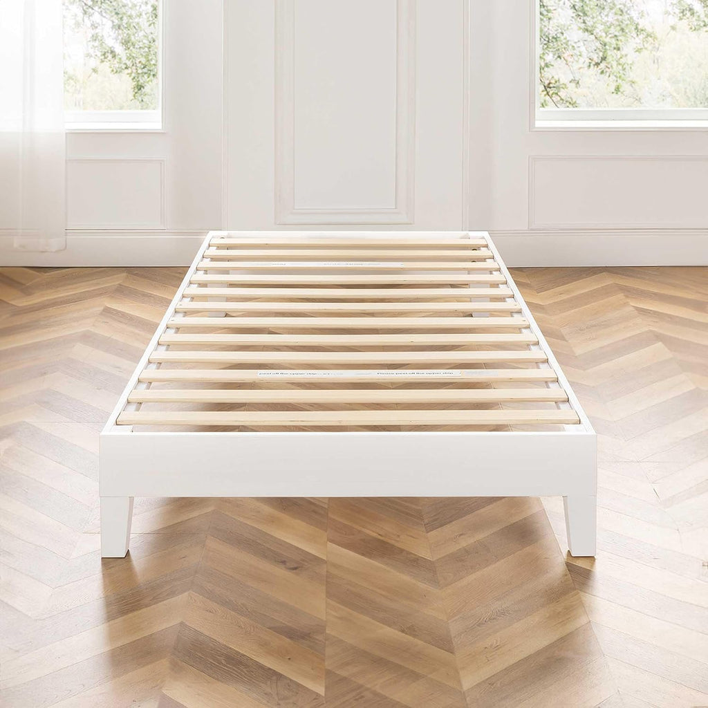 Mellow Naturalista Grand 12 Inch Solid Wood Platform Bed with Wooden Slats, Easy Assembly, Twin, White