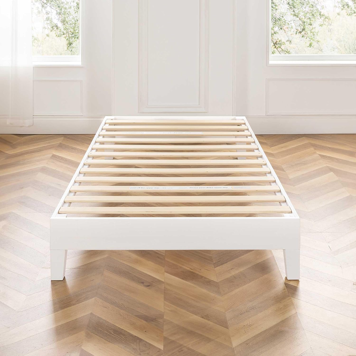Mellow Naturalista Grand 12 Inch Solid Wood Platform Bed with Wooden Slats, Easy Assembly, Twin, White