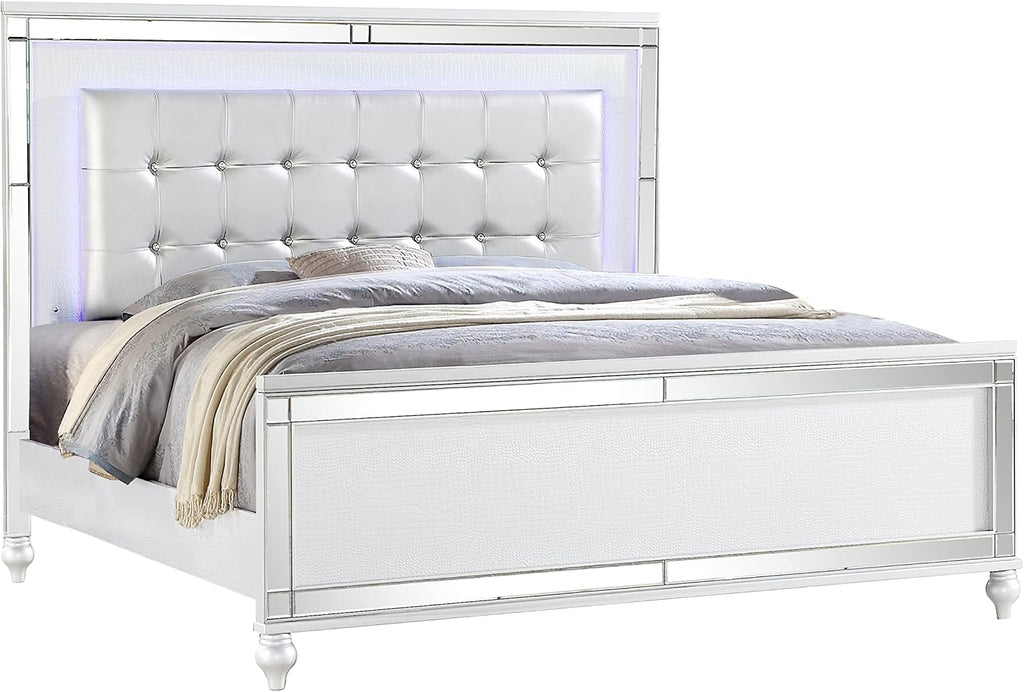 Full 5 PC LED Bedroom Set Made with Wood in White Color