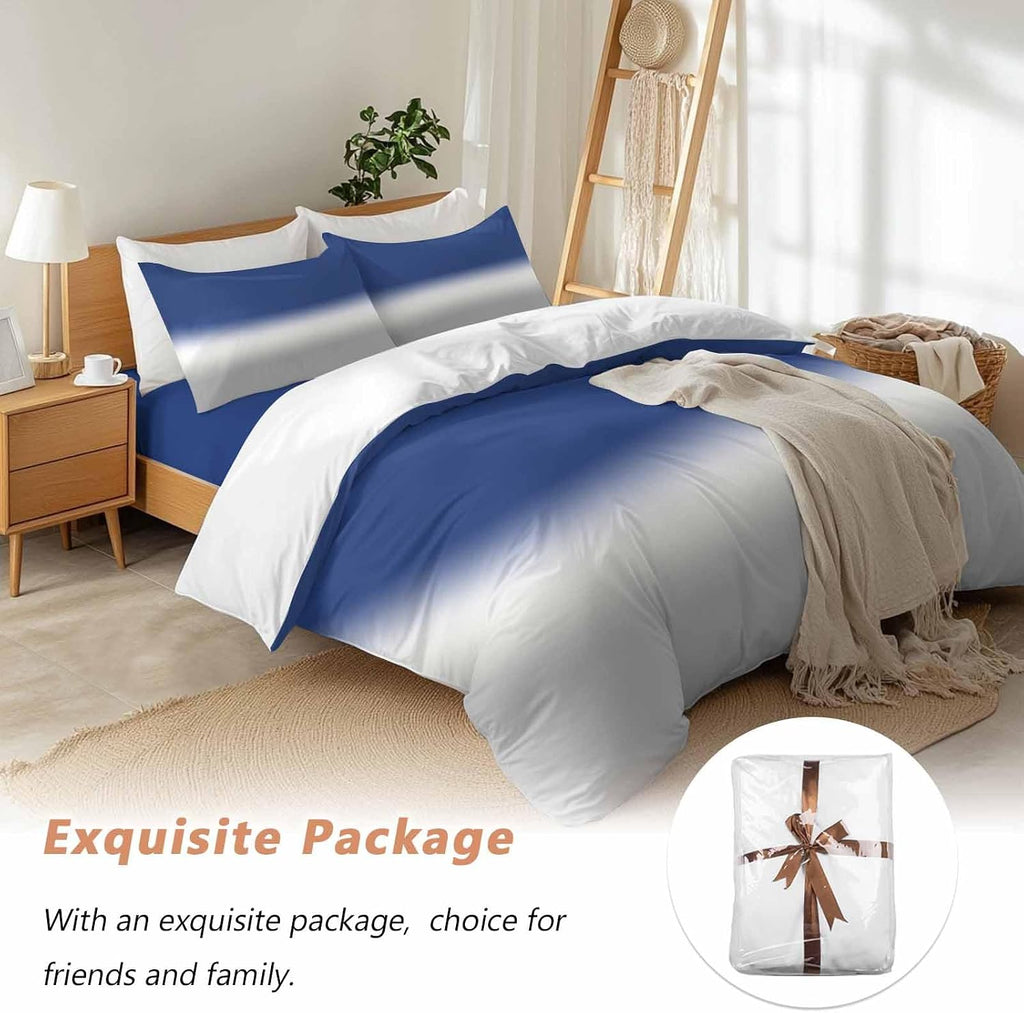 Prime Leader Navy Blue Grey Ombre Duvet Cover Set Queen Size 4 Pieces Modern Abstract Gray Gradient Bedding Set with Zipper Closure, 1 Comforter Cover 92x106 Inches 1 Flat Sheet & 2 Pillow Cases