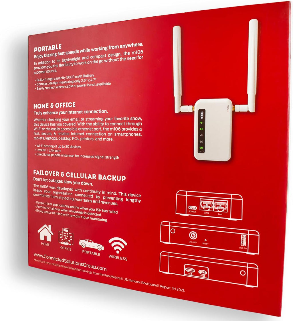 CSG m106 LTE Cellular Gateway Business or Home Router, Verizon 4G LTE Network Compatible, Built-in Failover, 5,000 mAh Backup Battery for Travel, Lightweight Portable Design, RV Internet