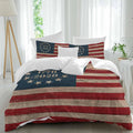 Independence Day Duvet Cover Set Queen Size 4 Pieces Retro American Flag Patriotic Red Blue Stripe Star Bedding Set with Zipper Closure, 1 Comforter Cover 92x106 Inches 1 Flat Sheet & 2 Pillow Cases