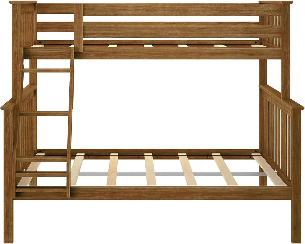 Plank+Beam Classic Wooden Bunk Bed Twin Over Full Size, Platform Bed Frame with Bunk Bed Ladder and Wood Slats for Adult, Space Saving Bed, Easy to Assemble, No Box Spring Needed, Pecan