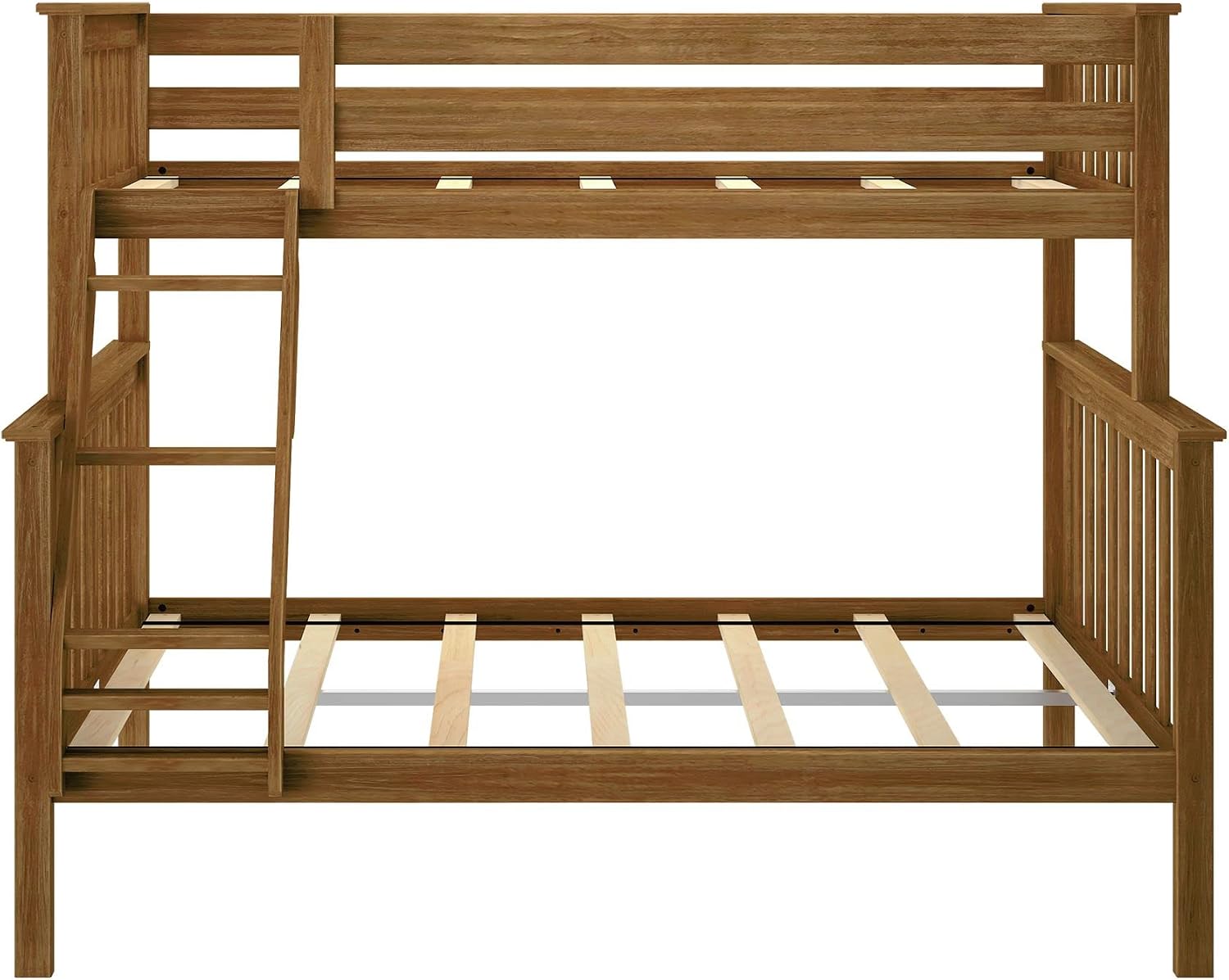 Plank+Beam Classic Wooden Bunk Bed Twin Over Full Size, Platform Bed Frame with Bunk Bed Ladder and Wood Slats for Adult, Space Saving Bed, Easy to Assemble, No Box Spring Needed, Pecan