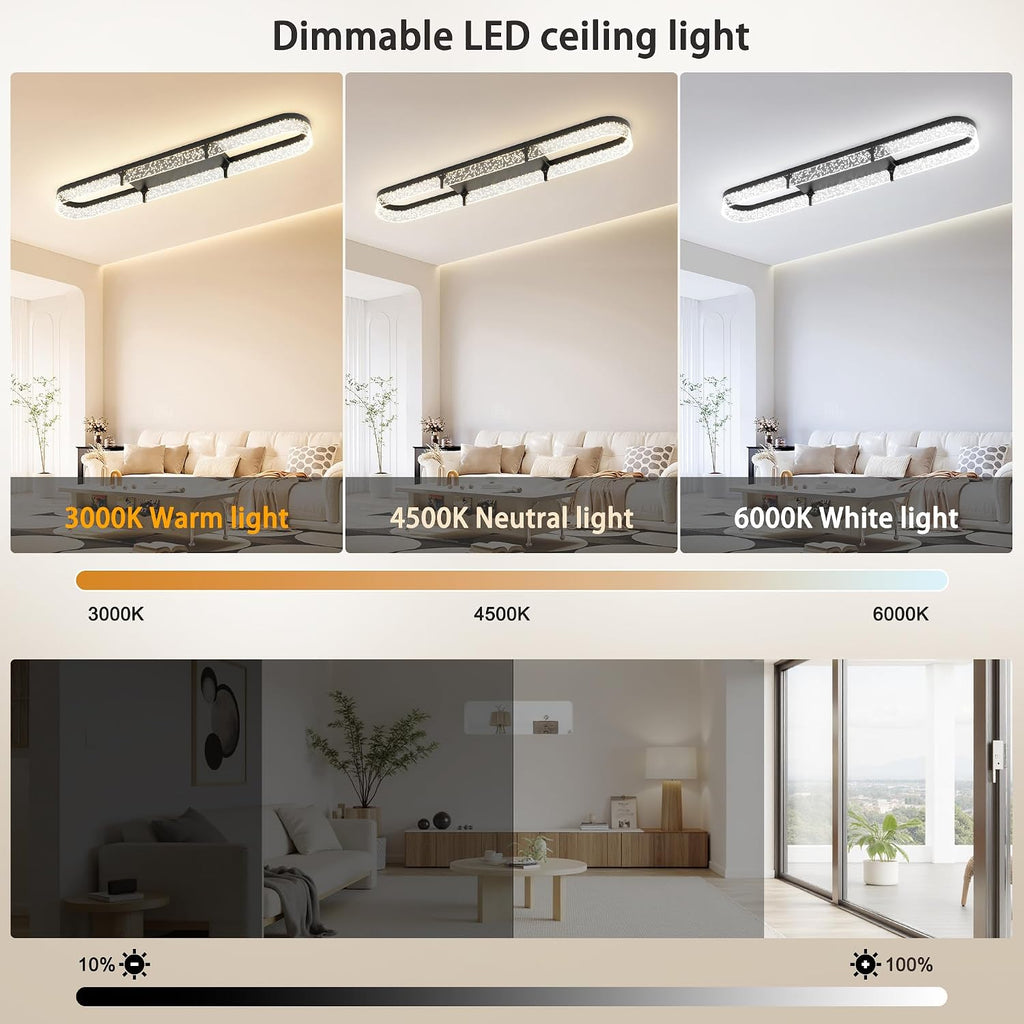 Jaycomey 43 inch Modern Black LED Ceiling Light Fixture, 54W Dimmable Flush Mount Ceiling Light with Remote, Adjustable 3000K-6500K Dining Room Light Fixtures for Hallway Living Room
