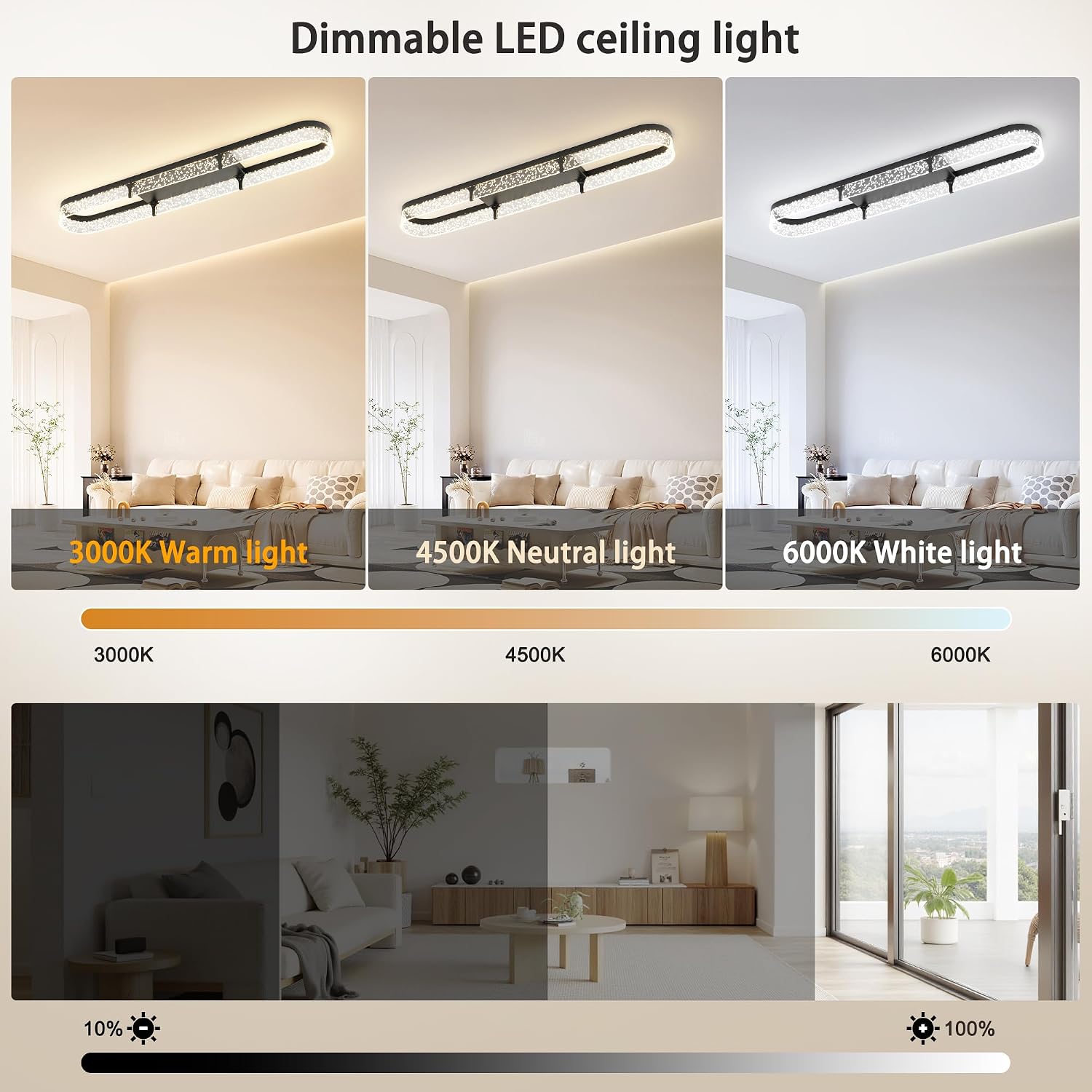Jaycomey 43 inch Modern Black LED Ceiling Light Fixture, 54W Dimmable Flush Mount Ceiling Light with Remote, Adjustable 3000K-6500K Dining Room Light Fixtures for Hallway Living Room