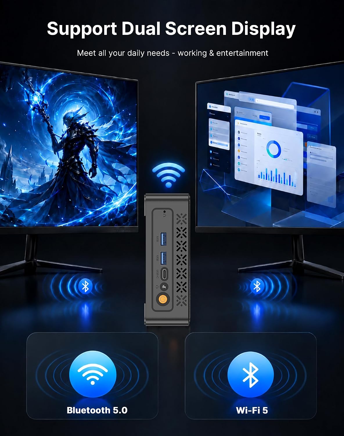 C3 Mini PC Intel Core i3 5005U, 8GB 1600MHz DDR3L RAM 512GB SSD, Dual HDMI, USB3.2 Type A, USB-C/WiFi/BT 5.0, Business Office Mini Computer, Installed Windows 10(Cannot Upgraded)