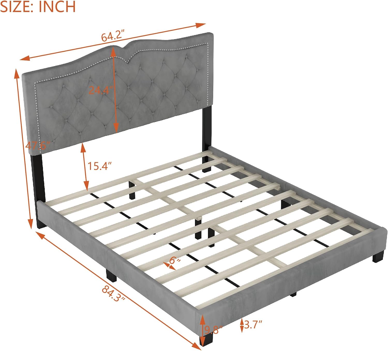 VilroCaz Elegant Velvet Design 3-Pieces Bedroom Sets, Modern Queen Size Platform Bed with 2 Nightstands, Bedside Table, Rivet Design Tufted Headboard