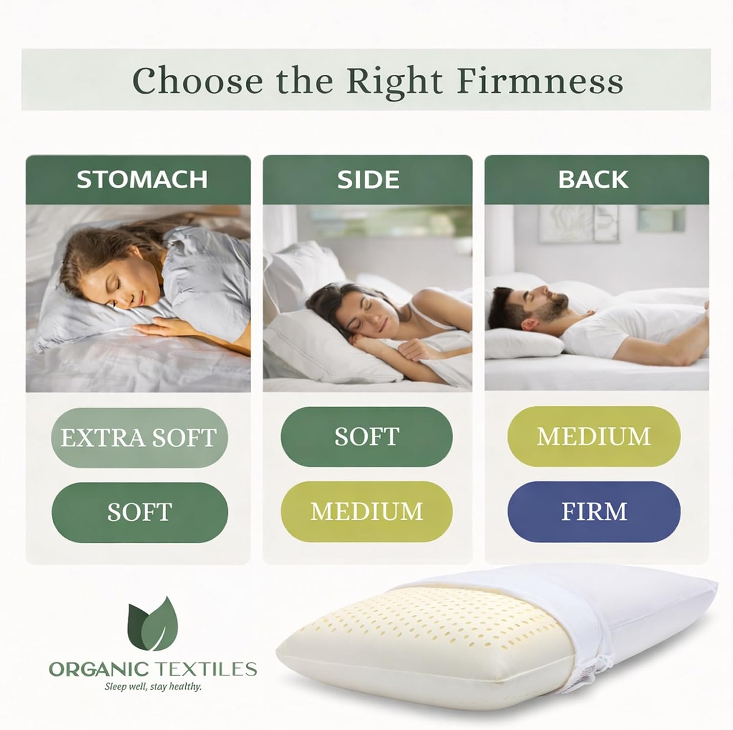 OrganicTextiles Natural Latex Pillow with Organic Cotton Cover (Queen Size, Soft), GOTS Certified, Bed Pillow for Sleeping, Neck Pain Relief Help, Head Support, for Side Back Stomach Sleeper
