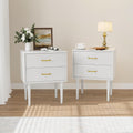 Modern White Bedside Cabinet with Metal Handles | 2-Drawer Nightstand Set of 2, Solid Wood Legs & Metal Slides for Bedroom Living Room