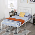 VECELO Twin Size Victorian Style Metal Bed Frame with Headboard Classic Metal Platform Bed Frame Mattress Foundation with Victorian Style Footboard/Under Bed Storage/No Box Spring Classic White