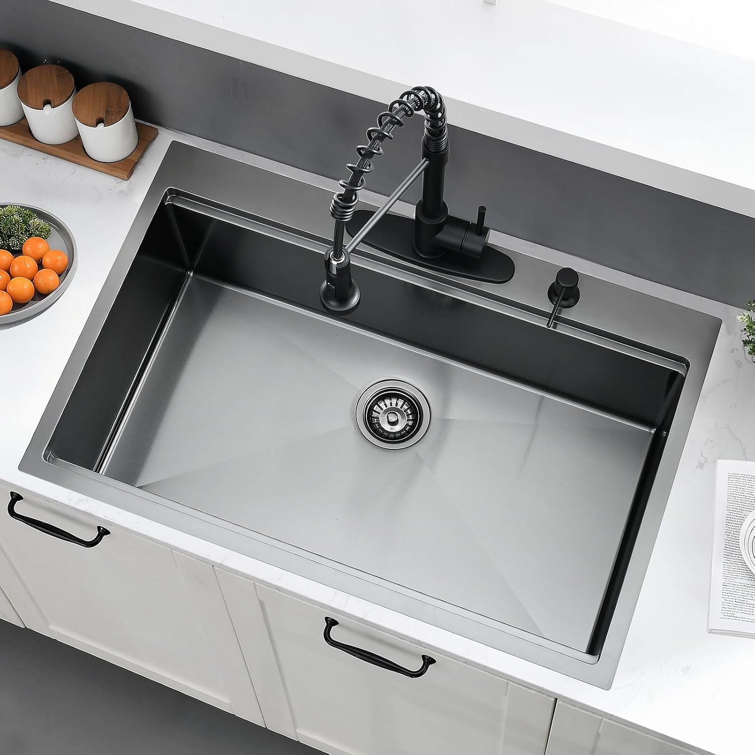 33x19 Drop In Kitchen Sink Black - 16 Gauge Stainless Steel Workstation Sinks Ledge Handmade 10 Inch Deep Single Bowl Kitchen Sink Top Mount Easy to Clean