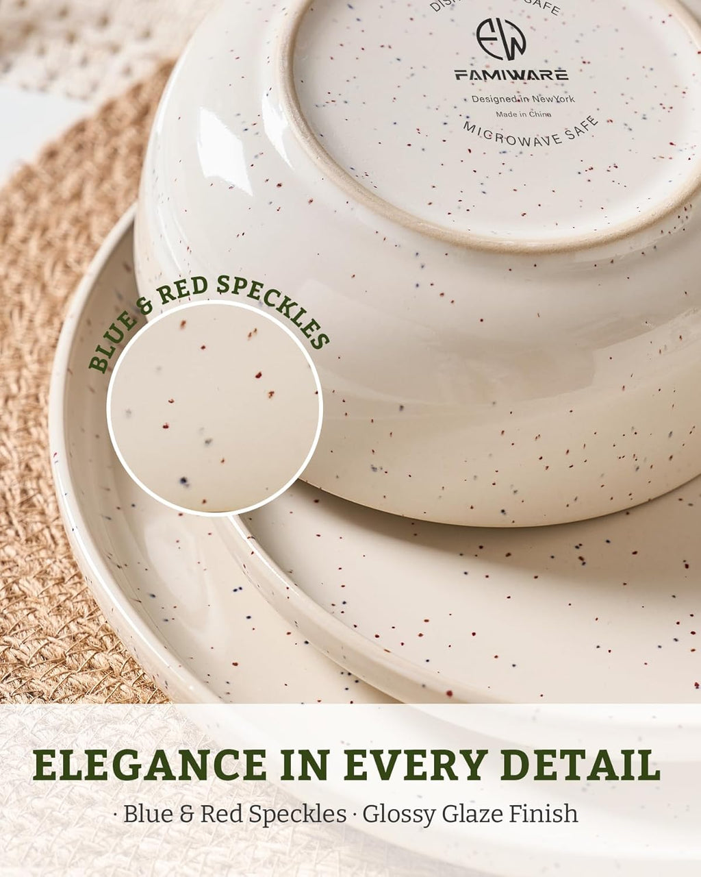 Famiware Meteor Stoneware Dinnerware Sets with Pasta Bowls, Service for 4 (16 Pieces), Plates and Bowls Sets, Microwave and Dishwasher Safe Dishes Set, Creamy White