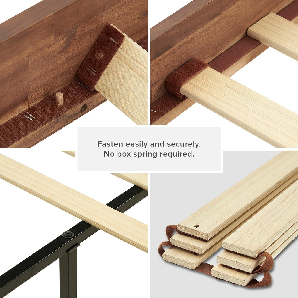 mopio Ted Bed Frame with Headboard, Mid Century Modern Acacia Solid Wood Platform Bed Frame, Wooden Slats, No Box Spring, Double Metal Bar Support (Solid Wood Slatted, Full)