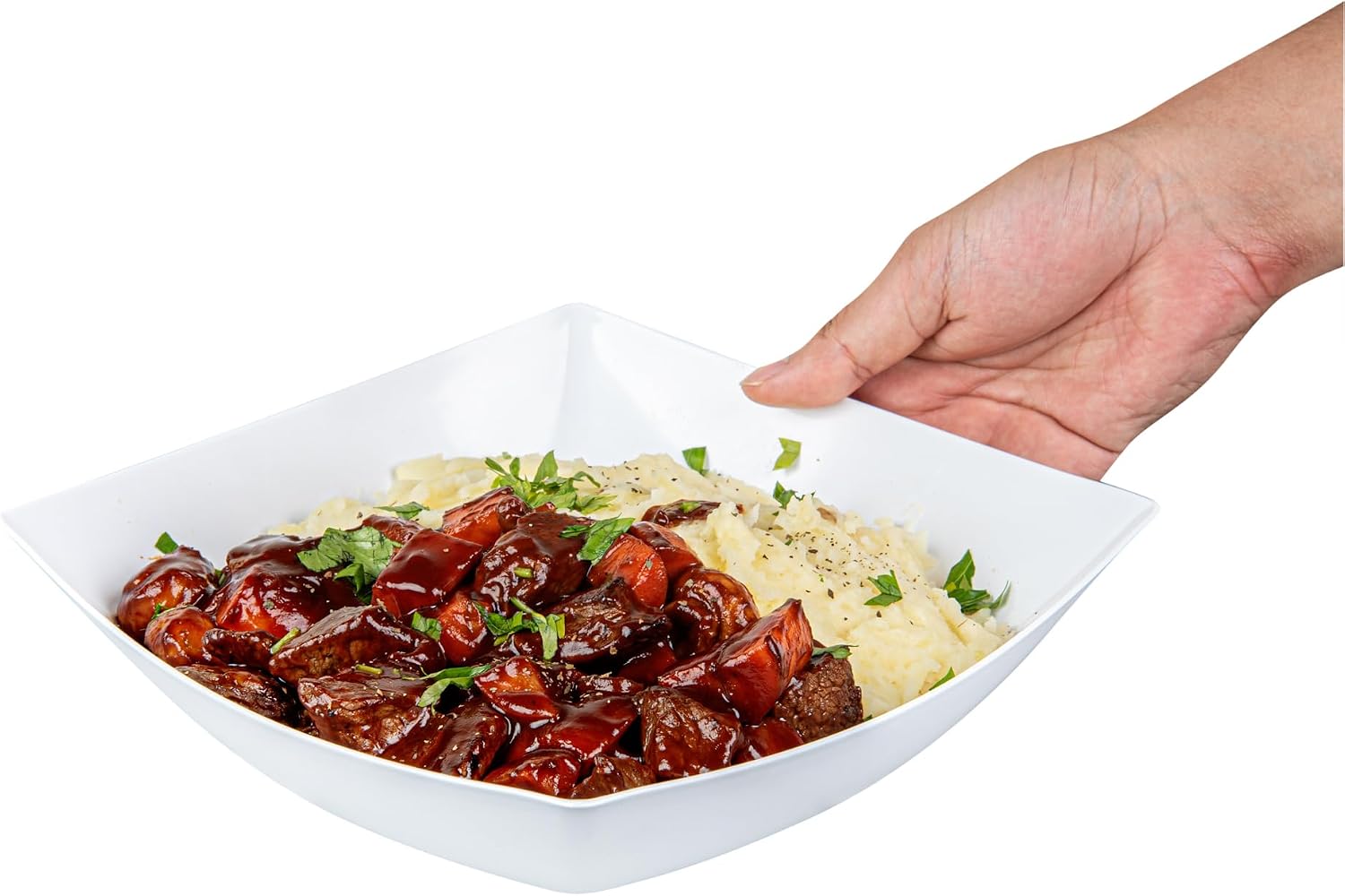 Restaurantware Moderna 64 Ounce Fancy Plastic Bowls 100 Square Disposable Salad Bowls - Durable Heavy-duty White Plastic Bowls For Warm And Cold Foods