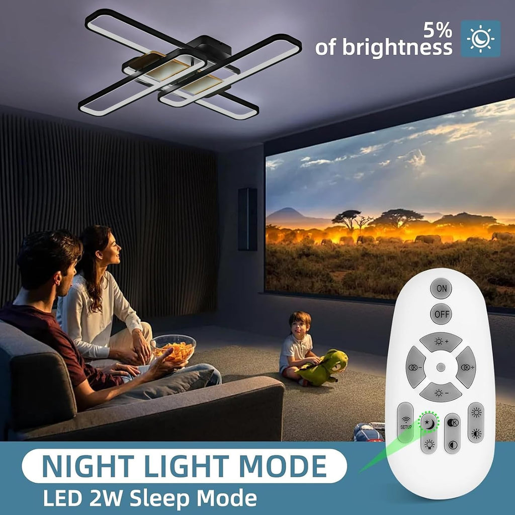 37.4' Modern LED Ceiling Lights with Remote Control 160W Dimmable Wood Ceiling Light Chandeliers, 3000K–6500K Large Close to Ceiling Lighting Fixture for Living Room Bedroom Kitchen