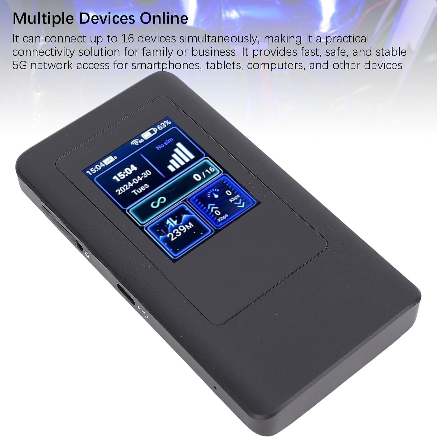 4G 5G Portable WiFi Hotspot, 2.4GHz 5GHz Dual Band WiFi Router with Display Screen & Card Slot, 1200mbps Wireless Travel Router Support for MTK Chip, 16 Connected Devices
