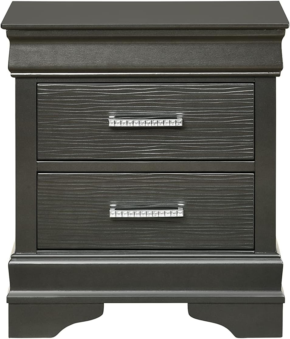 Full 5 Pc Tufted Upholstery LED Bedroom Set Made with Wood in Gray