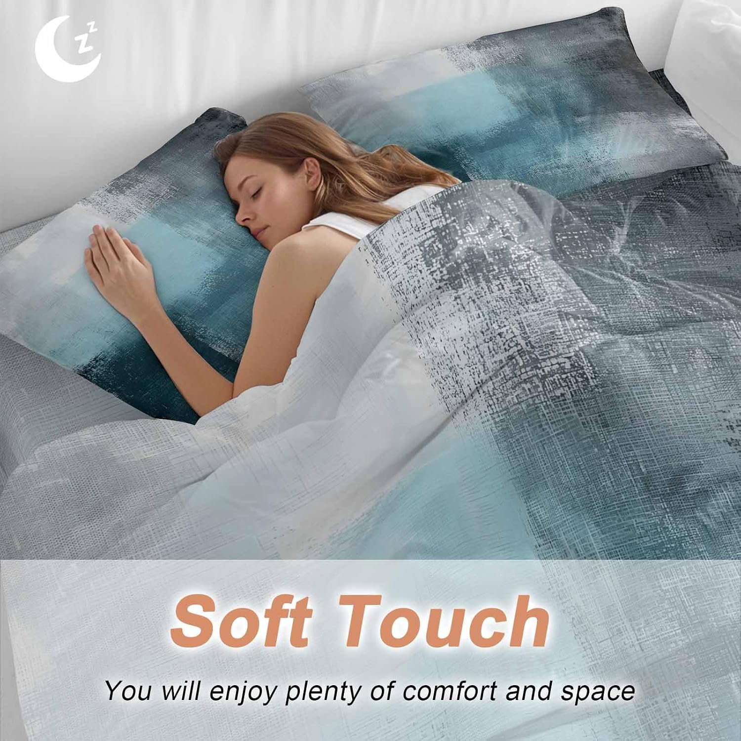 Prime Leader Teal Blue Color Block Duvet Cover Set Queen Size 4 Pieces Abstract Shabby Modern Art Bedding Set with Zipper Closure, 1 Comforter Cover 92x106 Inches 1 Flat Sheet & 2 Pillow Cases