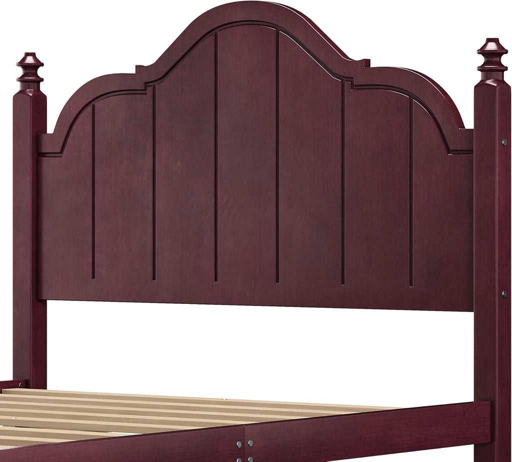 Full Size Platform Bed with Wide Headboard, Vintage Full Wooden Bed Frame with Durable Slats Support for Bedroom, Up to 650lbs, No Box Spring Needed, Easy Assembly (Espresso2, Full)