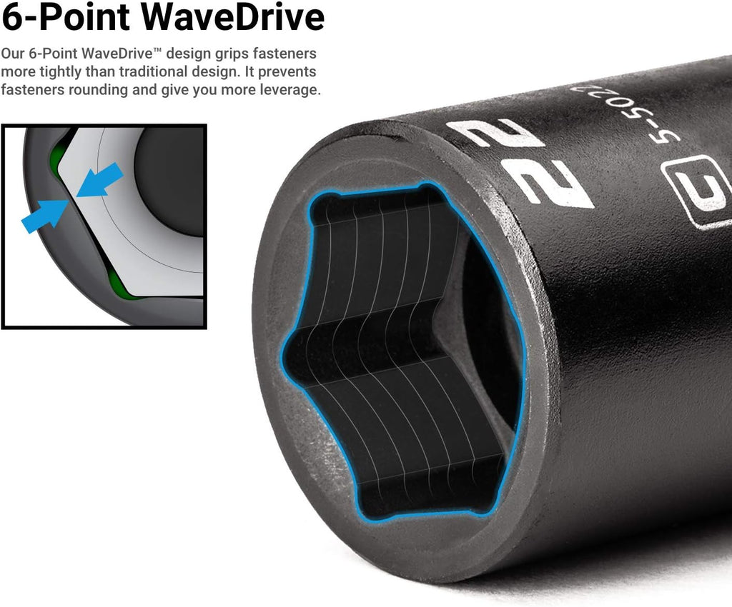 Capri Tools 1/2 in. Drive Shallow and Deep Impact Socket Set, SAE, 9/16 to 1-1/2 in, 28-Piece with Billet Aluminum Socket Rail (CP55000-28SSDR)