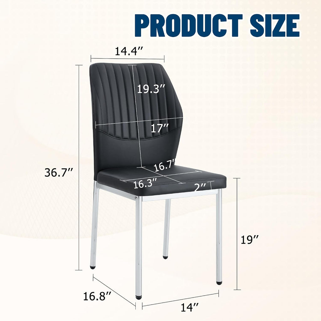 Dining Room Chairs Set of 6,Comfortable,Fashionable Soft Padded Kitchen Chairs High Backrests Metal Legs. Suitable for Living Room and Bedroom (Black+Silver Leg Set of 6)