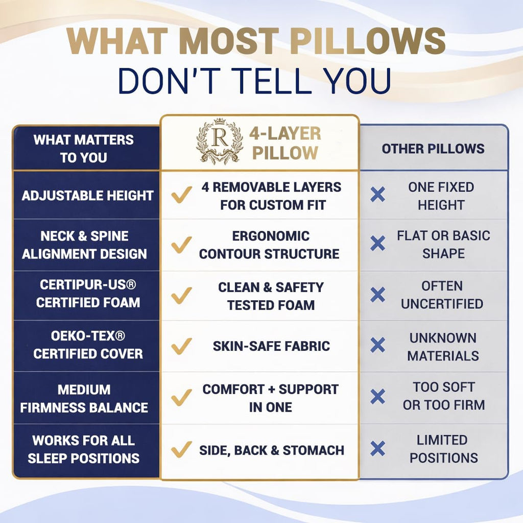 Cervical Memory Foam Pillow – 4-Layer Adjustable King Size Contour Design for Side Sleepers, Neck Support & Pain Relief, Orthopedic, CertiPUR-US Certified