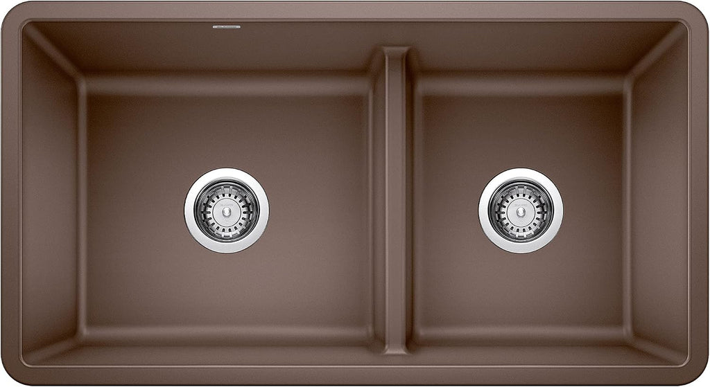 BLANCO 442528 Precis Silgranit 60/40 Double Bowl Reversible Undermount Kitchen Sink with Low Divide, Café
