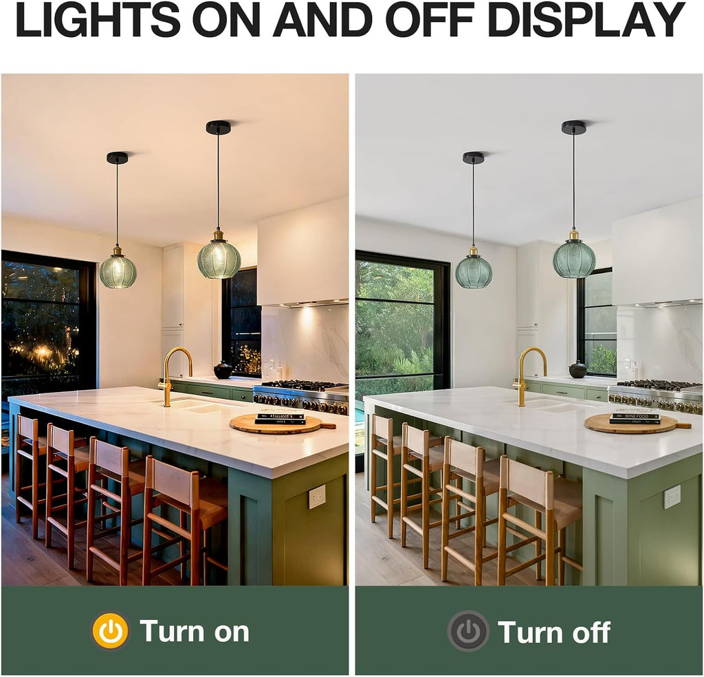 7.8in Vintage Pendant Light 3-Light Kitchen Sink Pendant Lights with Green Hand Blown Glass Small Hanging Lamp for Kitchen Island Dining Room Bedroom Bathroom Hallway E26