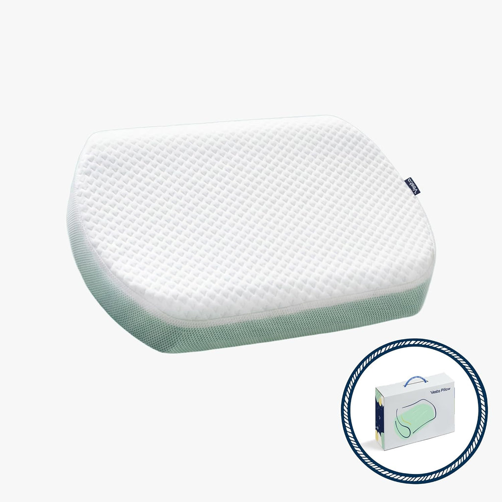 Vesta MintZen Silicone Foam Pillow, Wave Shape for Shoulder & Neck Support, Ideal for Back, Stomach, and Combo Sleepers, Washable Cooling Cover, Medium Profile (3-3.5' Height)