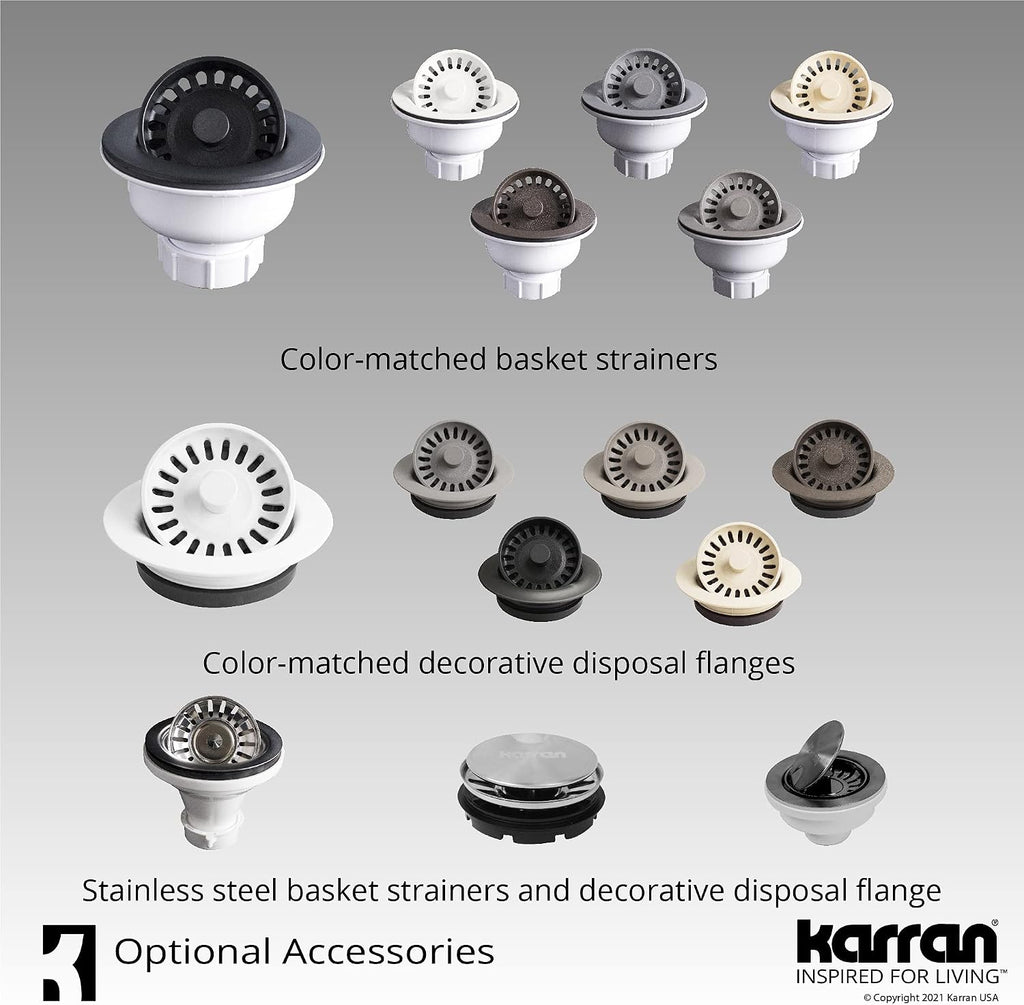Karran QT-710 33 Inch Top Mount Double Bowl Kitchen Sink, 50/50 Low Divide Quartz Composite Drop-In Sink, Rear Drain, Heat and Scratch Resistant, Bisque
