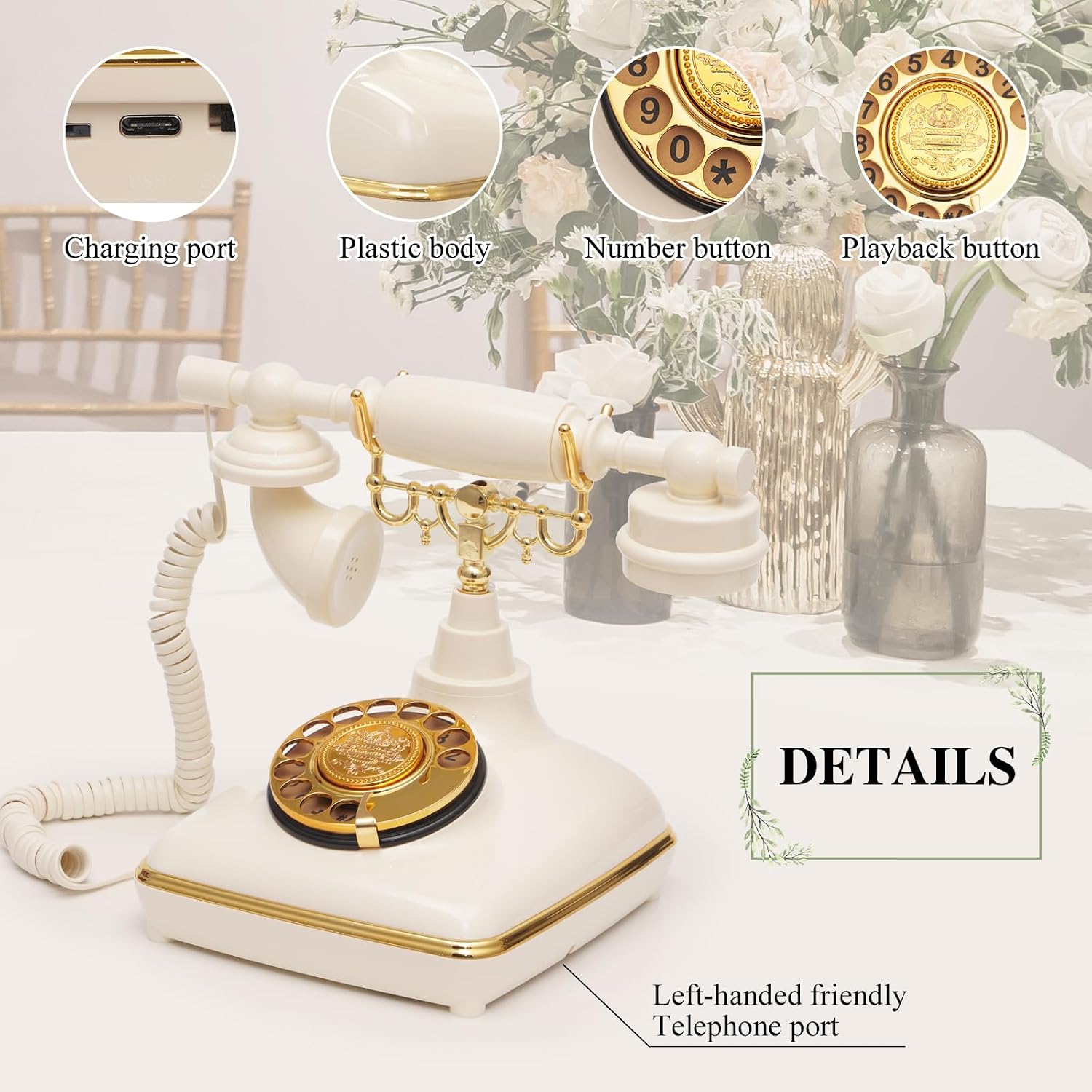 UKBW Audio Guest Book Wedding Phone, Audio Phone Guestbook, Record Audio Messages with Guestbook, Guestbook Alternative for Wedding, Birthday Party, Baby Shower, Anniversary, Engagement(Beige)