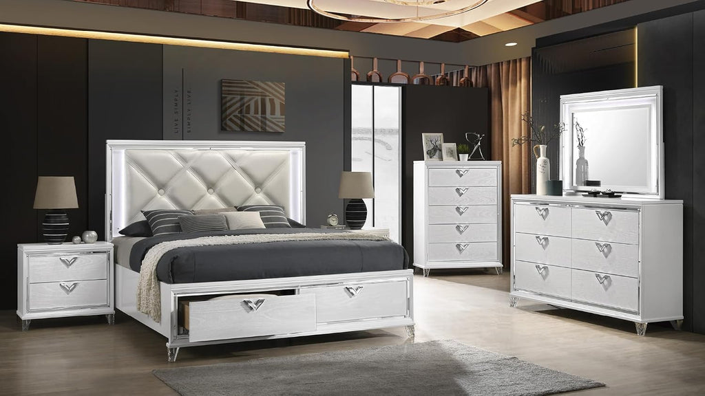 Modern Style King 4PC Bedroom Set with LED Accents & V-Shaped Handles