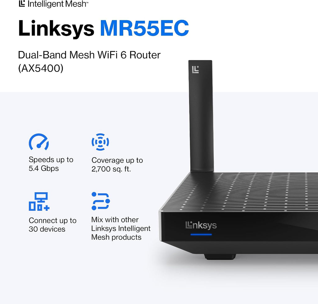 Linksys Atlas WiFi 6 Router Home WiFi Mesh System, Dual-Band & Hydra Pro 6 Mesh WiFi 6 Router - WiFi Extender Replacement - MR5500-AMZ - Mesh WiFi Router for Wireless Internet - WiFi Mesh Wireless