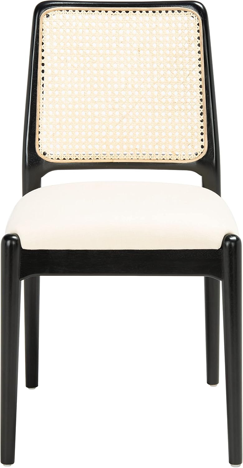 SAFAVIEH Home Collection Reinhardt Black Rattan/White Cushion Dining Chair (Set of 2) - Fully Assembled