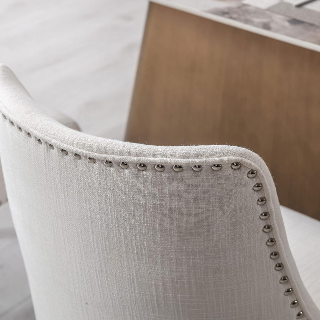Mid Century Modern Dining Chairs Set of 6 Farmhouse Accent Chairs Upholstered Linen Fabric Side Chair for Living Room/Dining Room/Bedroom, Cream