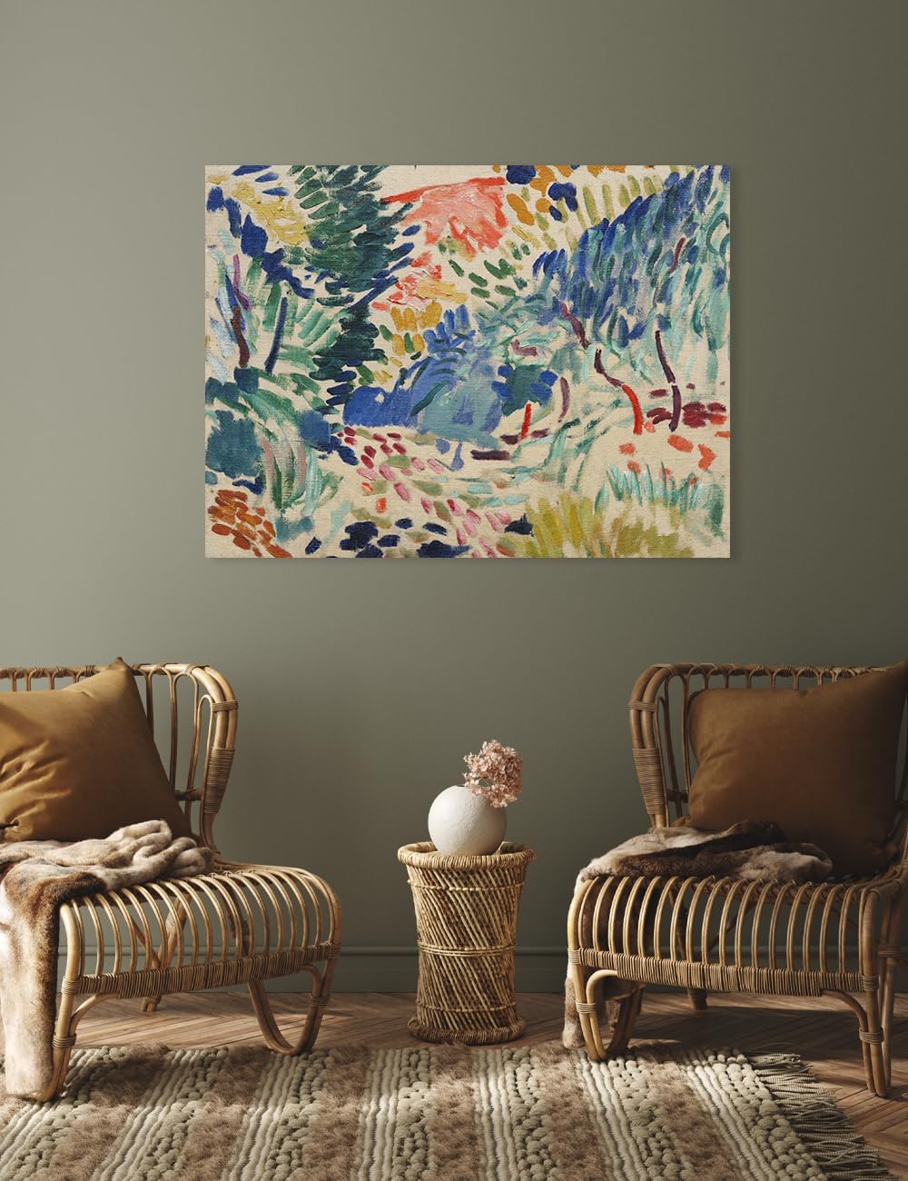 IPIC - In Landscape at Collioure by Henri Matisse, Classic World Famous Painting Giclee Print on Cotton Canvas Stretched over Pine Wood Frame for Wall Decor Size 40x30 in,Made in USA